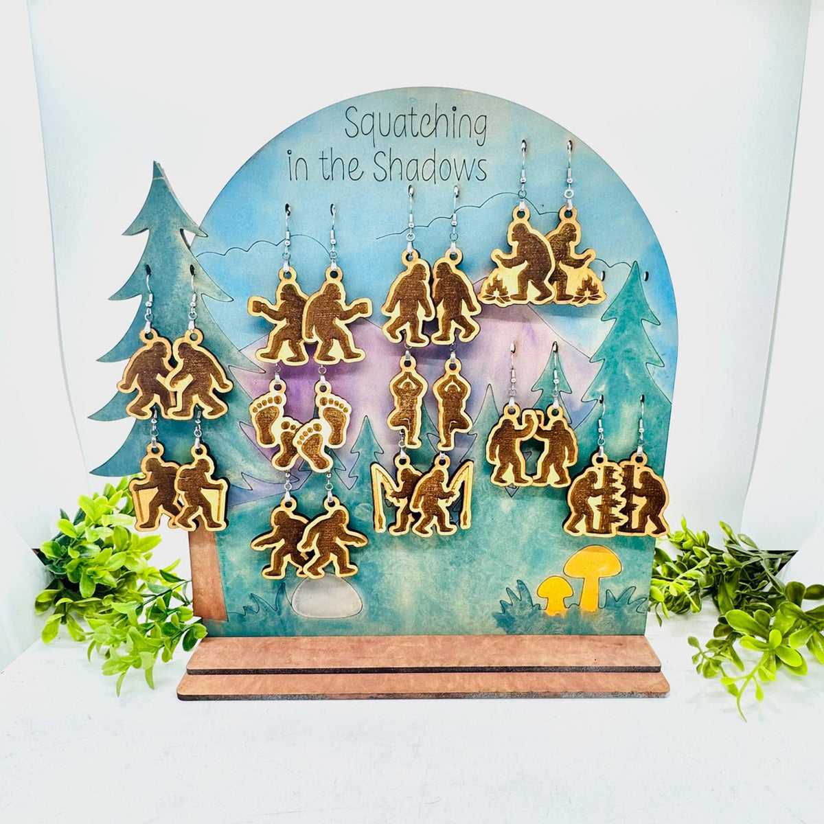 Bigfoot Earring (Set of 11) with Display Stand - Sasquatch Earrings Collection #1 - Glowforge