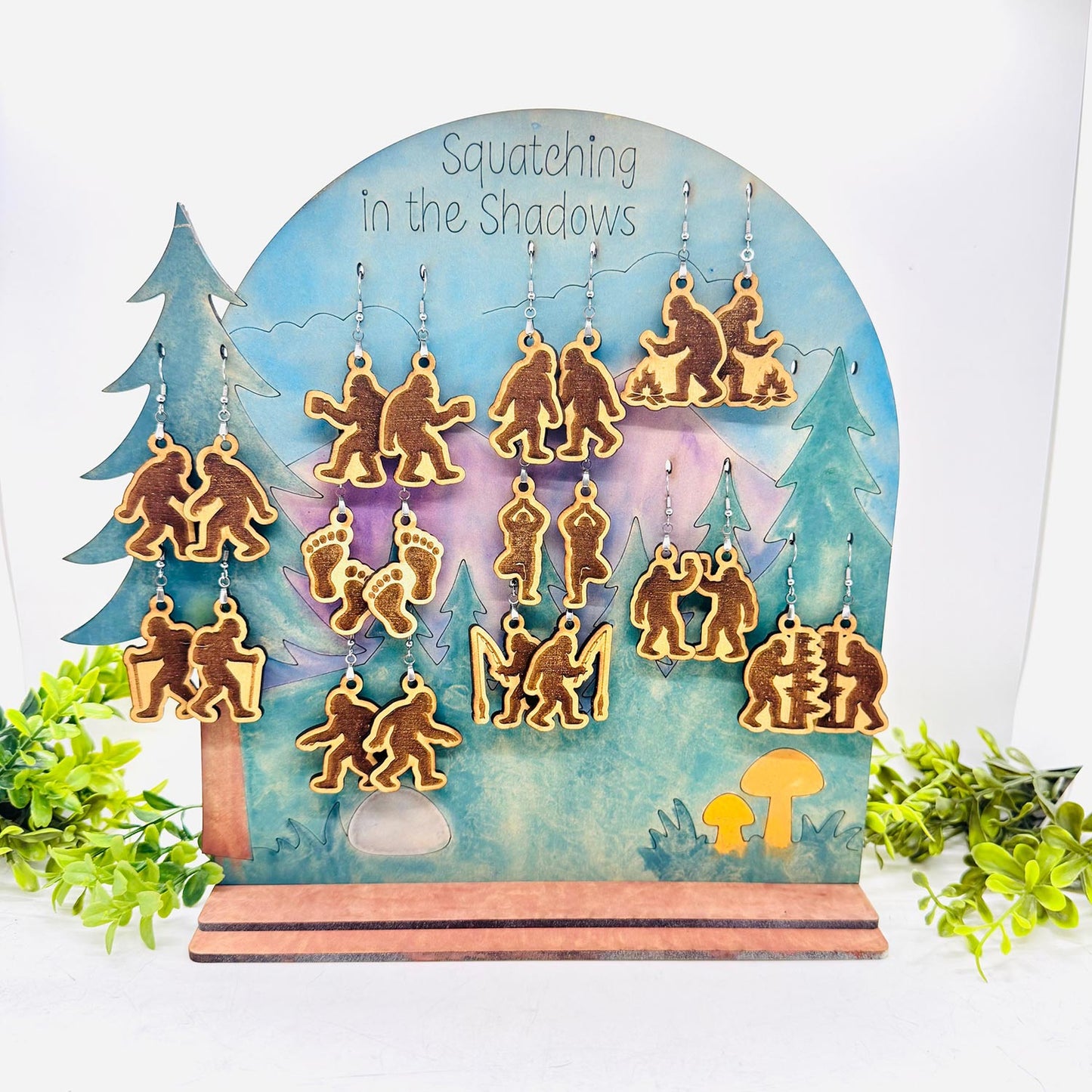Bigfoot Earring (Set of 11) with Display Stand - Sasquatch Earrings Collection #1 - Glowforge