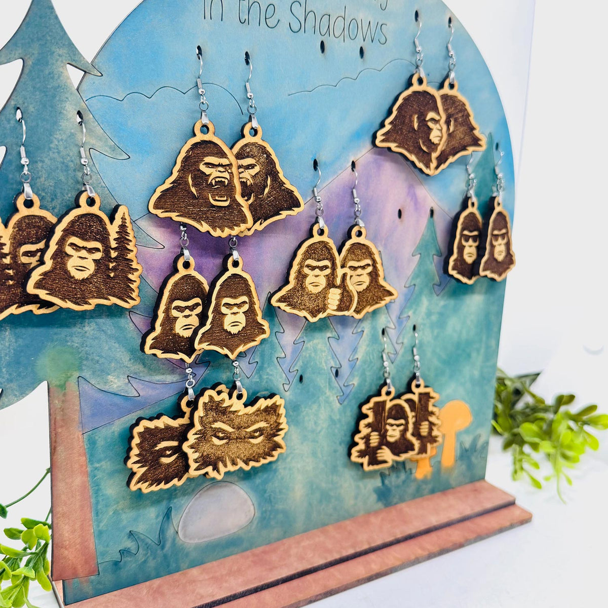 Bigfoot Earring (Set of 8) with Display Stand - Sasquatch Earrings Collection #2 - Glowforge