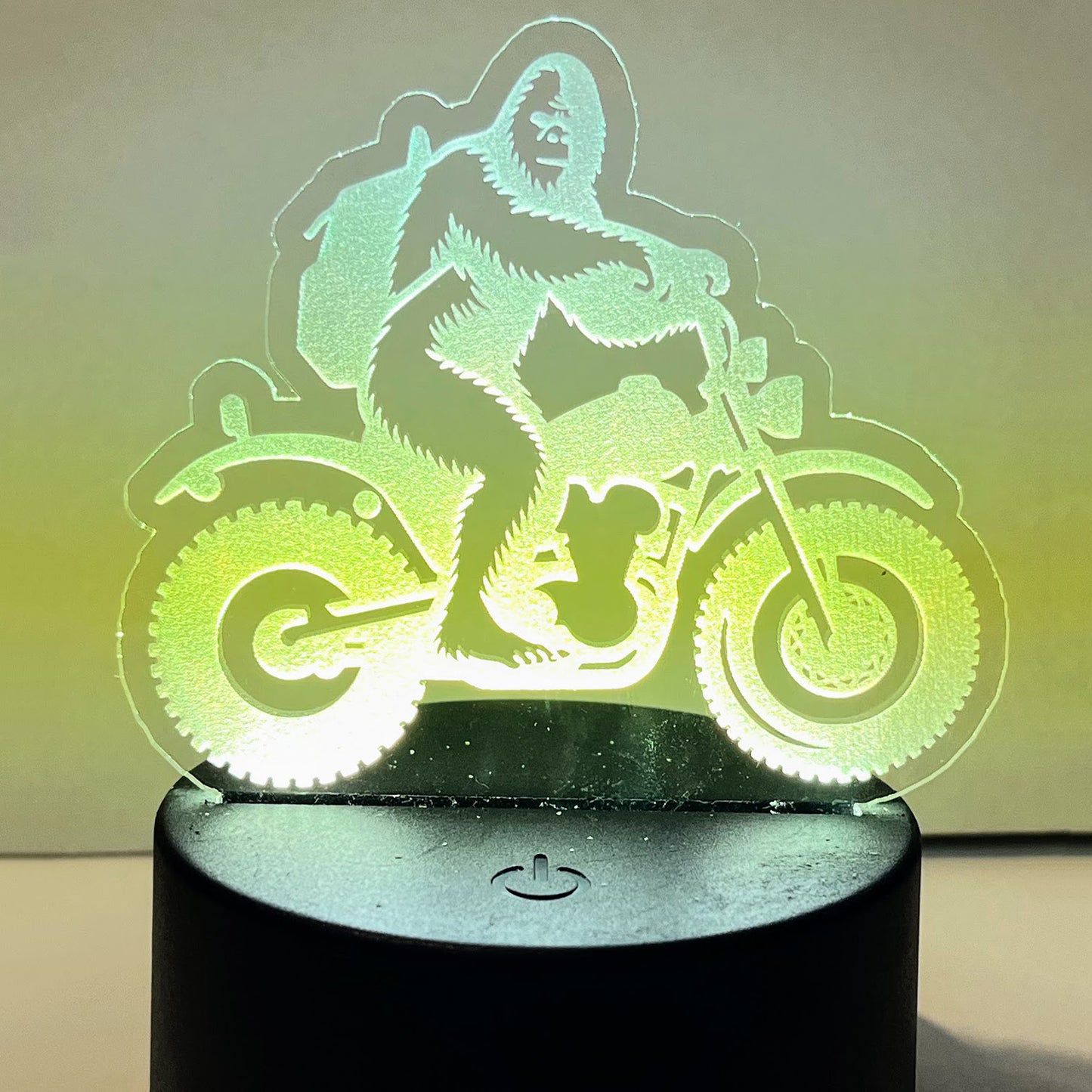 Bigfoot Sasquatch Riding a Motorcycle with a Backpack LED Nightlight Insert