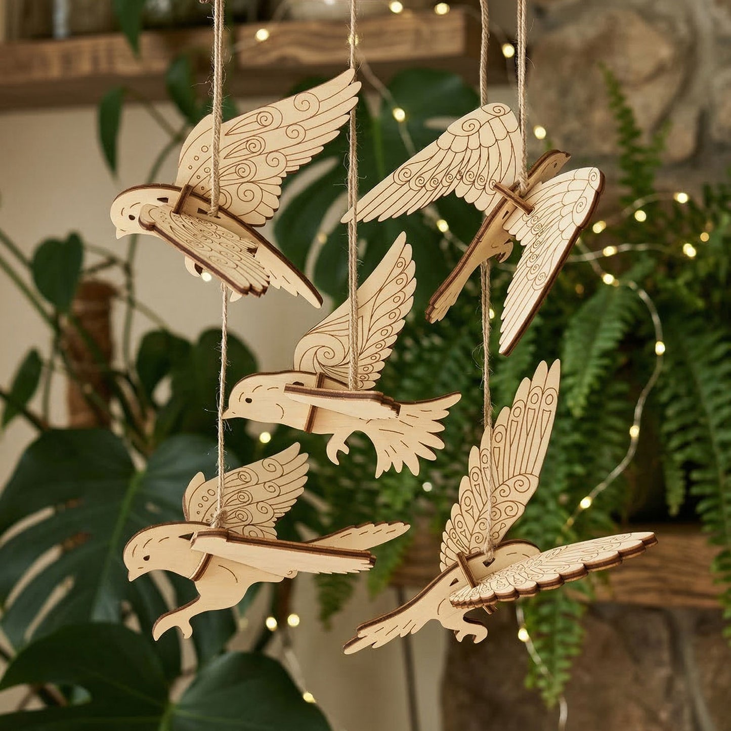 Bird Ornaments Hanging Decor with Patterned Wings (Set of 5) - Glowforge