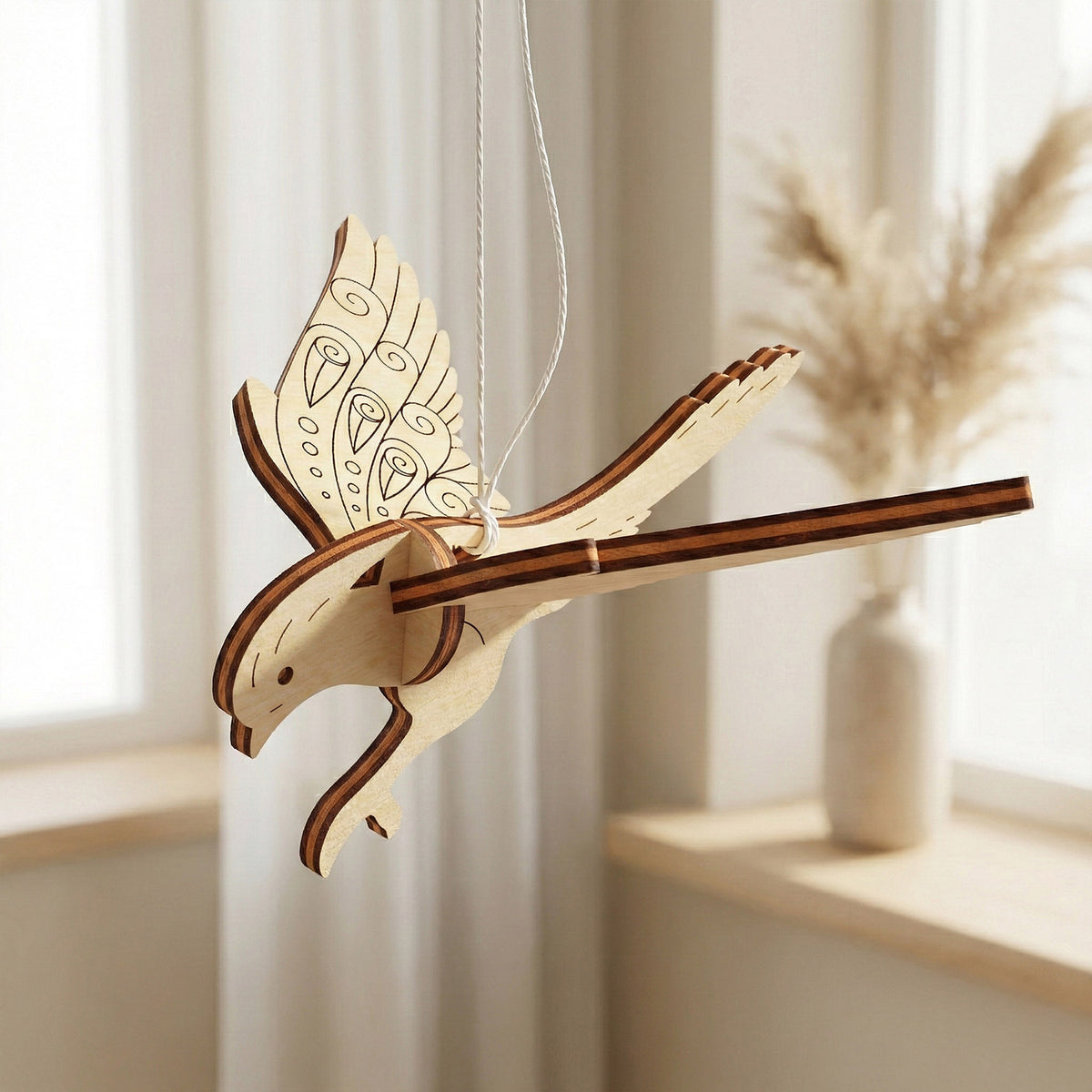 Bird Ornaments Hanging Decor with Patterned Wings (Set of 5) - Glowforge