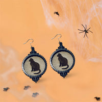 Black Cat Halloween Spooky Frame Layered Earrings - Glowforge
