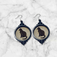 Black Cat Halloween Spooky Frame Layered Earrings - Glowforge