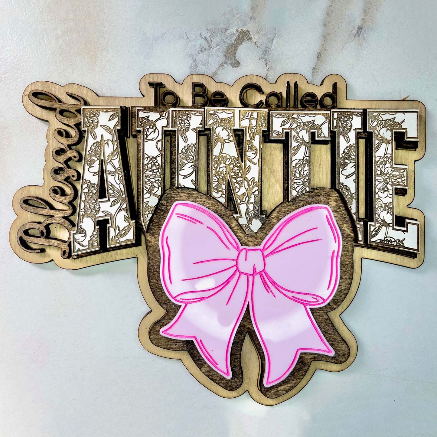 Blessed To Be Floral Auntie Wall Hanger - Glowforge