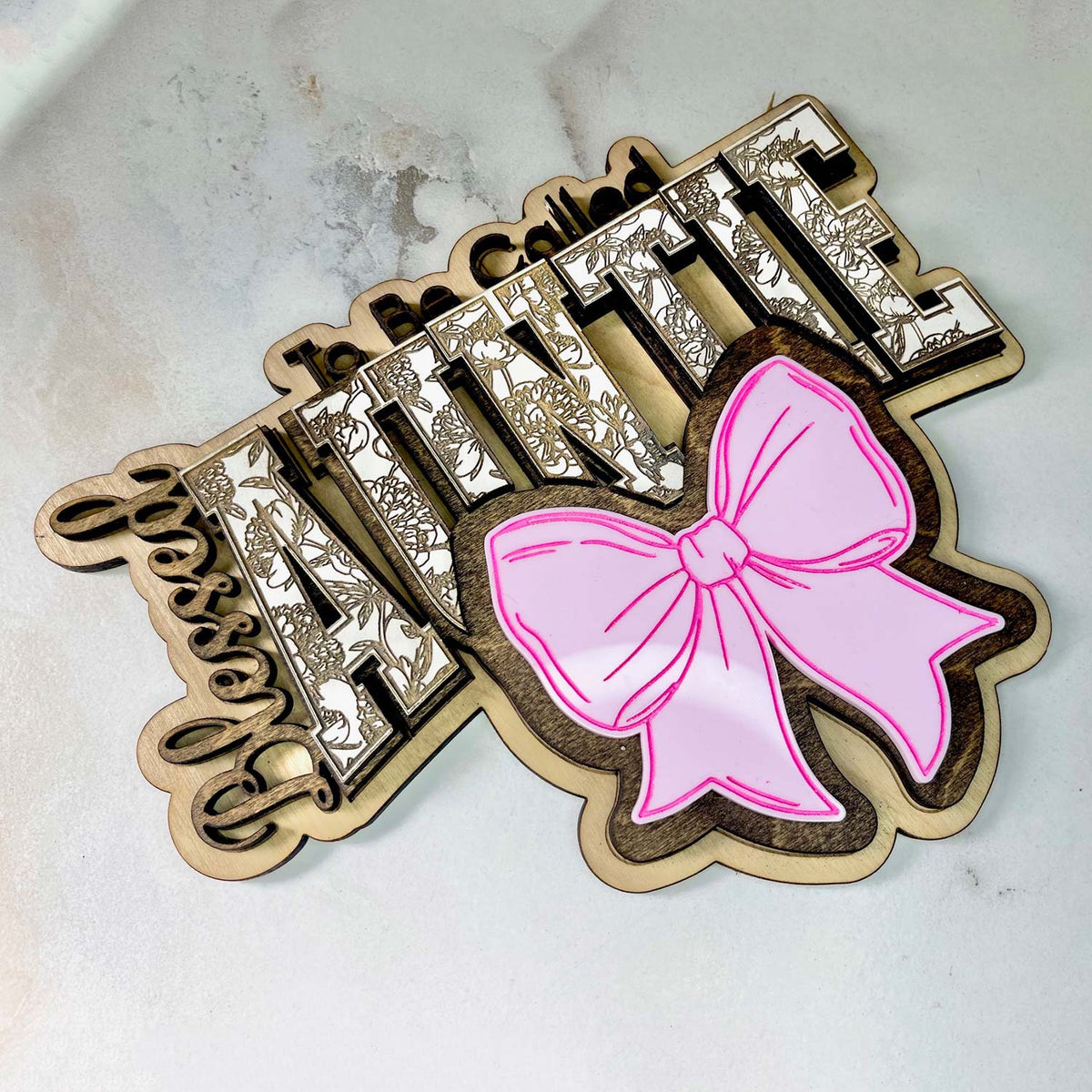 Blessed To Be Floral Auntie Wall Hanger - Glowforge