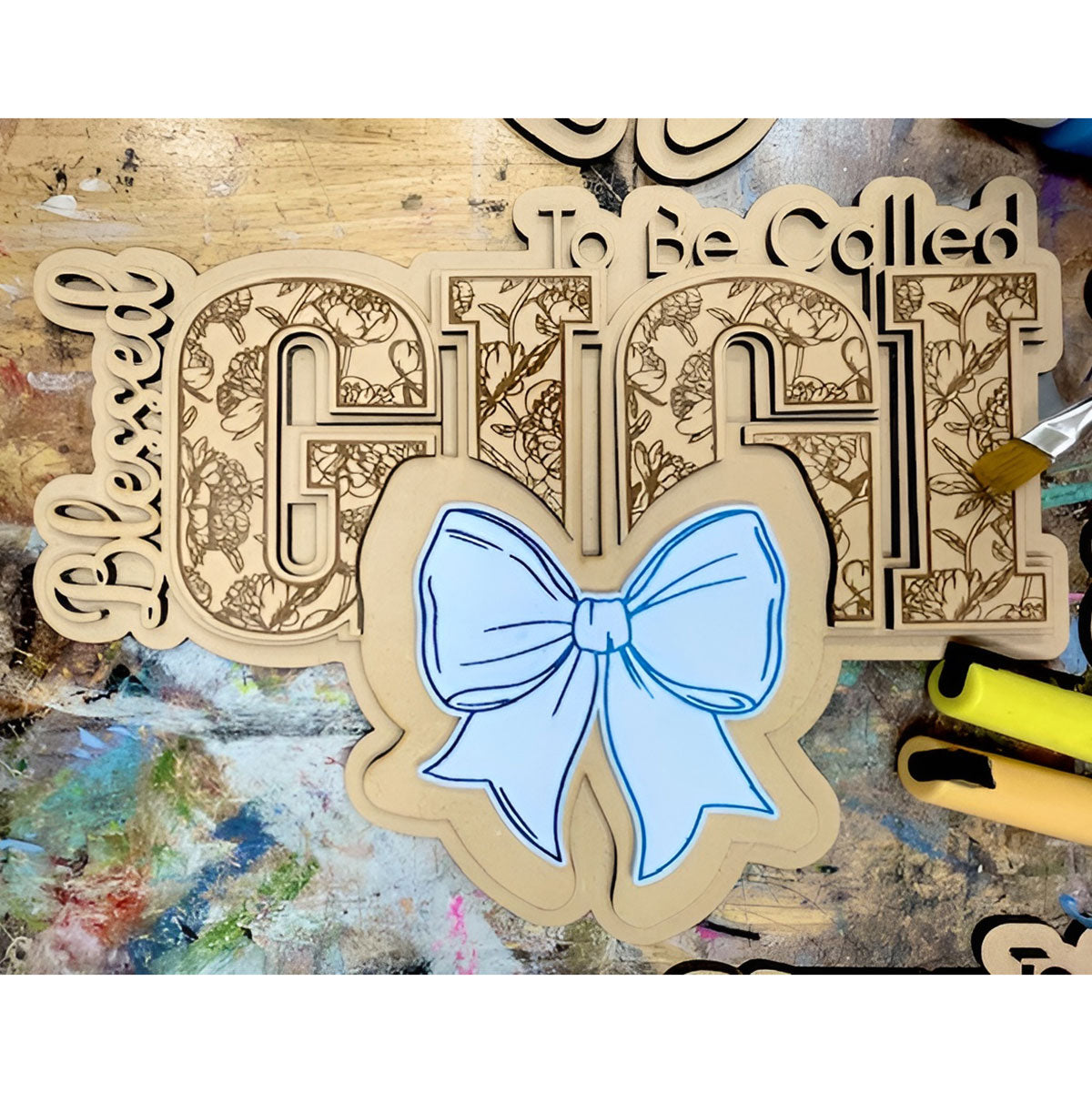 Blessed To Be GIGI Floral Wall Hanger - Glowforge