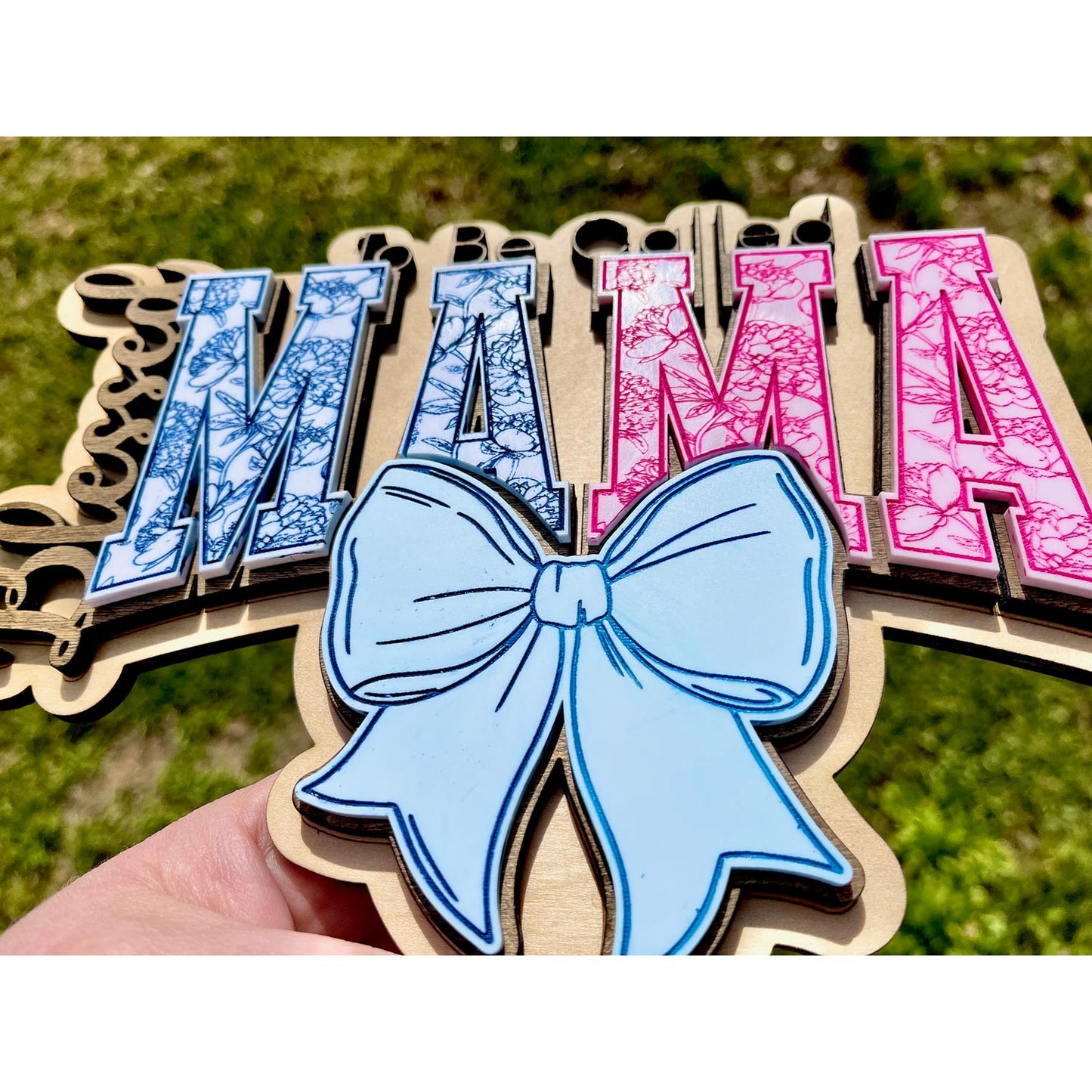 Blessed To Be MAMA Floral Wall Hanger - Glowforge