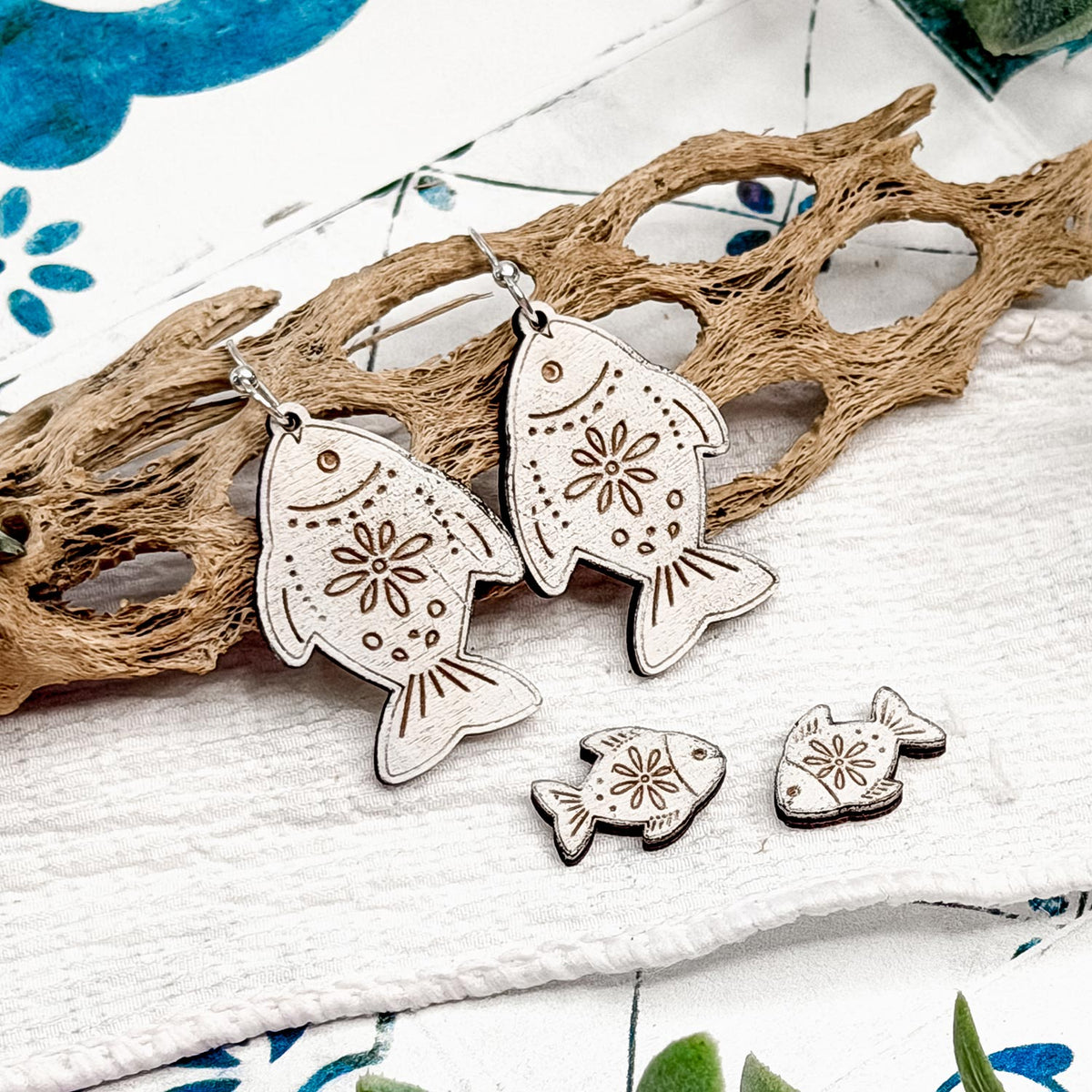Boho Fish Dangle and Stud Earrings Set - Glowforge