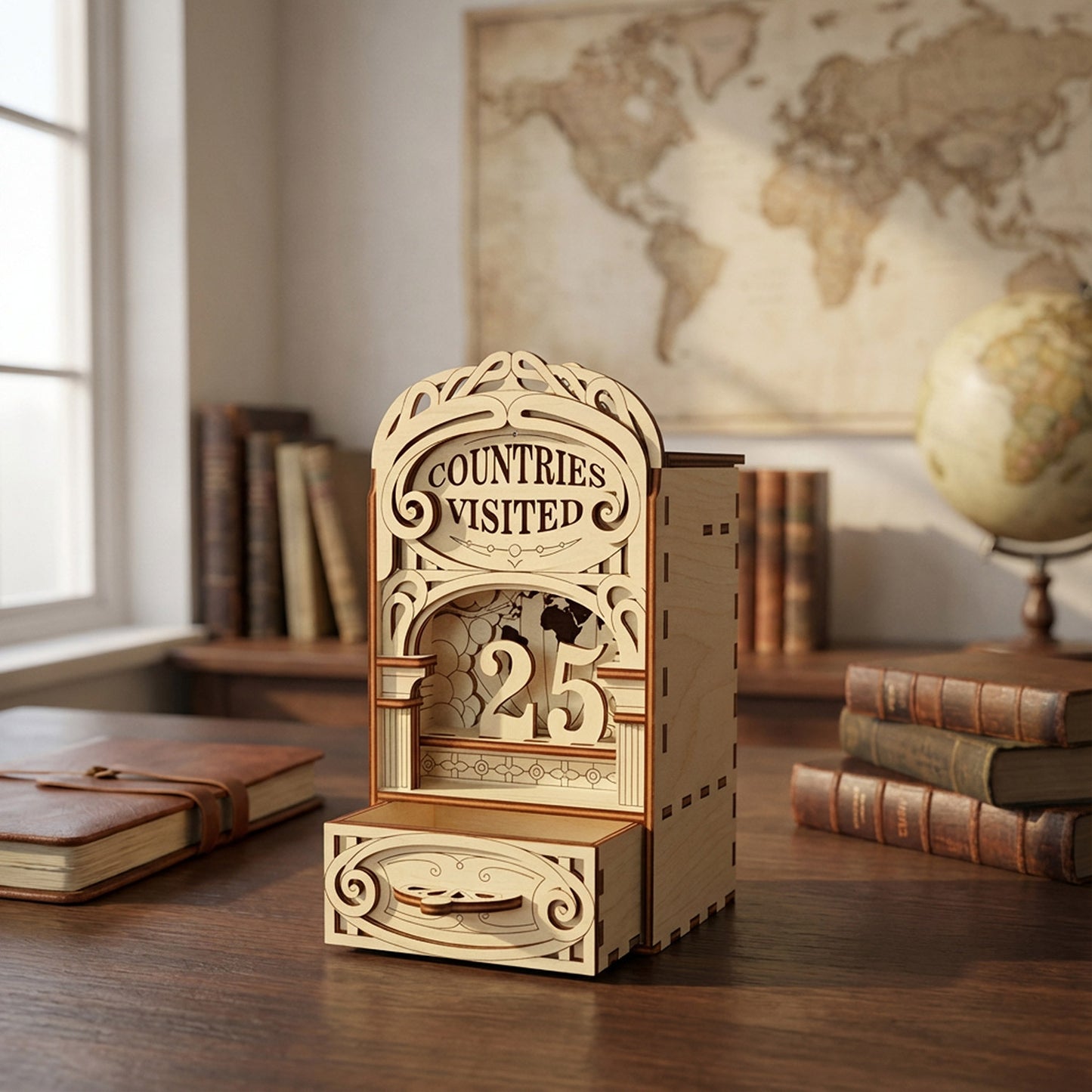 Book Nook - Countries Visited Travel Counter for Adventure Lovers - Glowforge