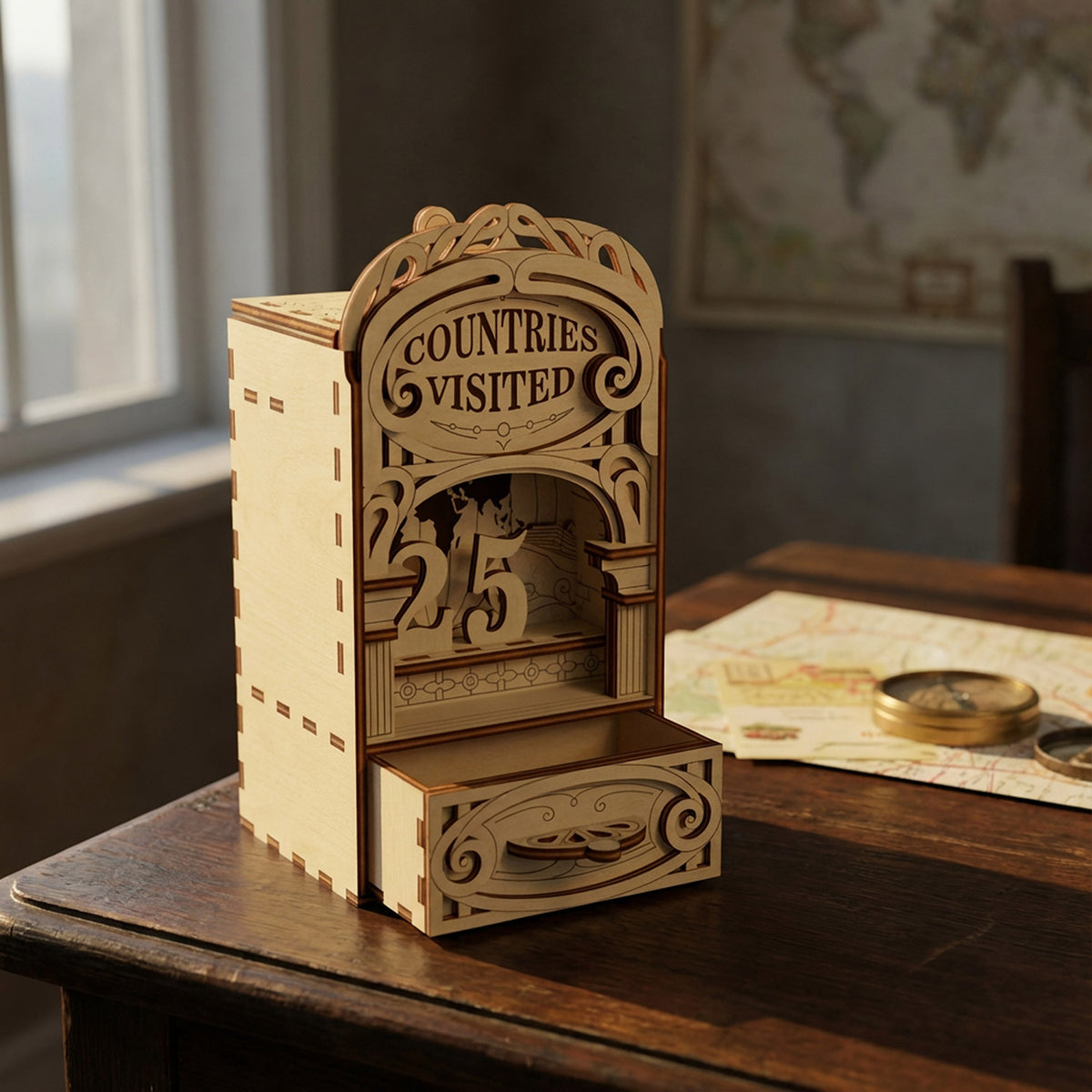 Book Nook - Countries Visited Travel Counter for Adventure Lovers - Glowforge