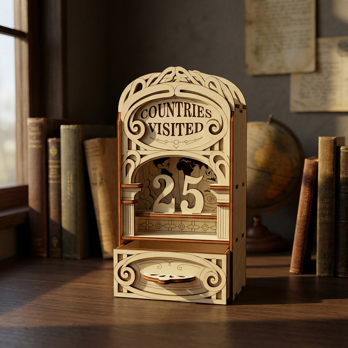 Book Nook - Countries Visited Travel Counter for Adventure Lovers - Glowforge