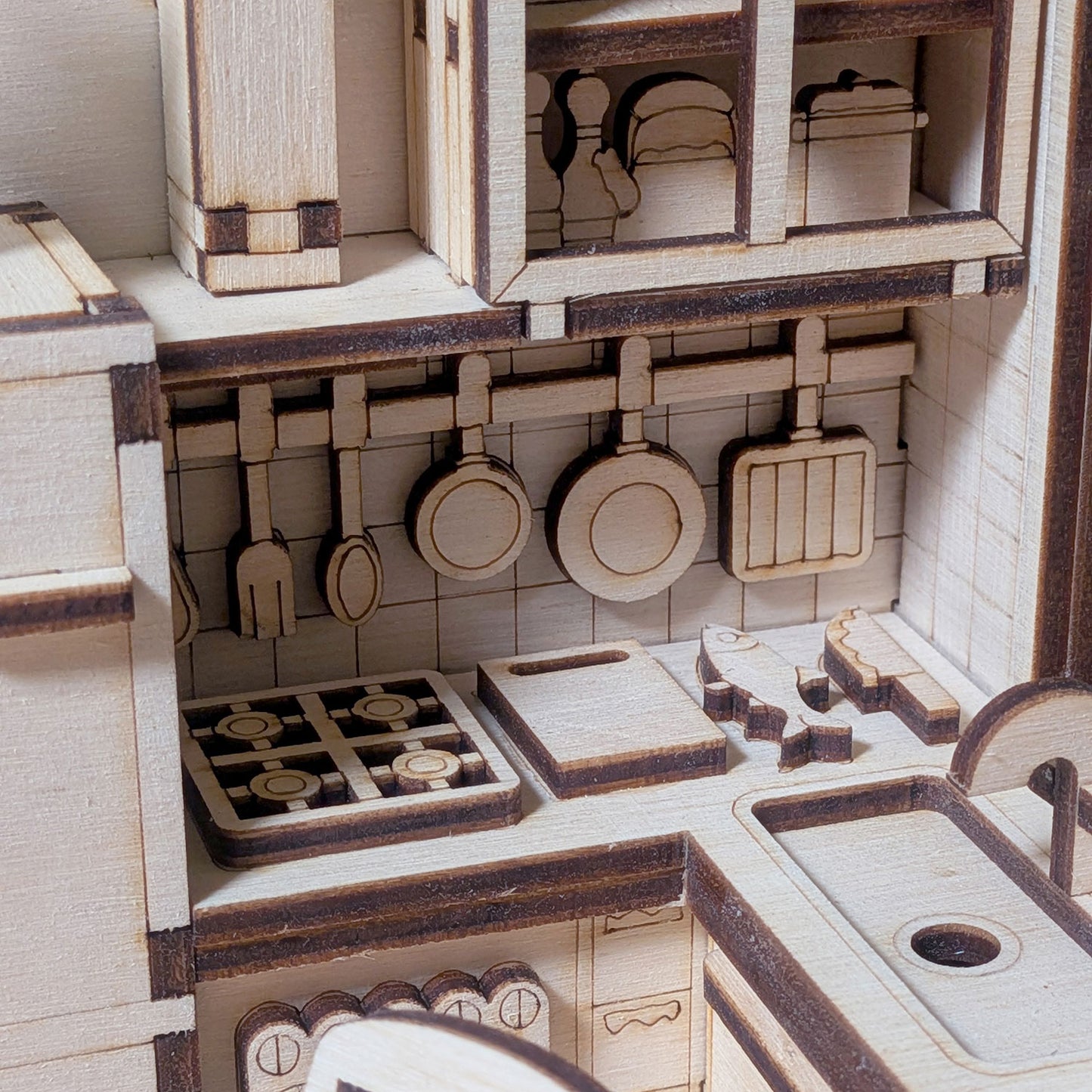 Book Nook Kitchen - Dollhouse-Style Miniature Diorama for Bookshelf Display - Glowforge