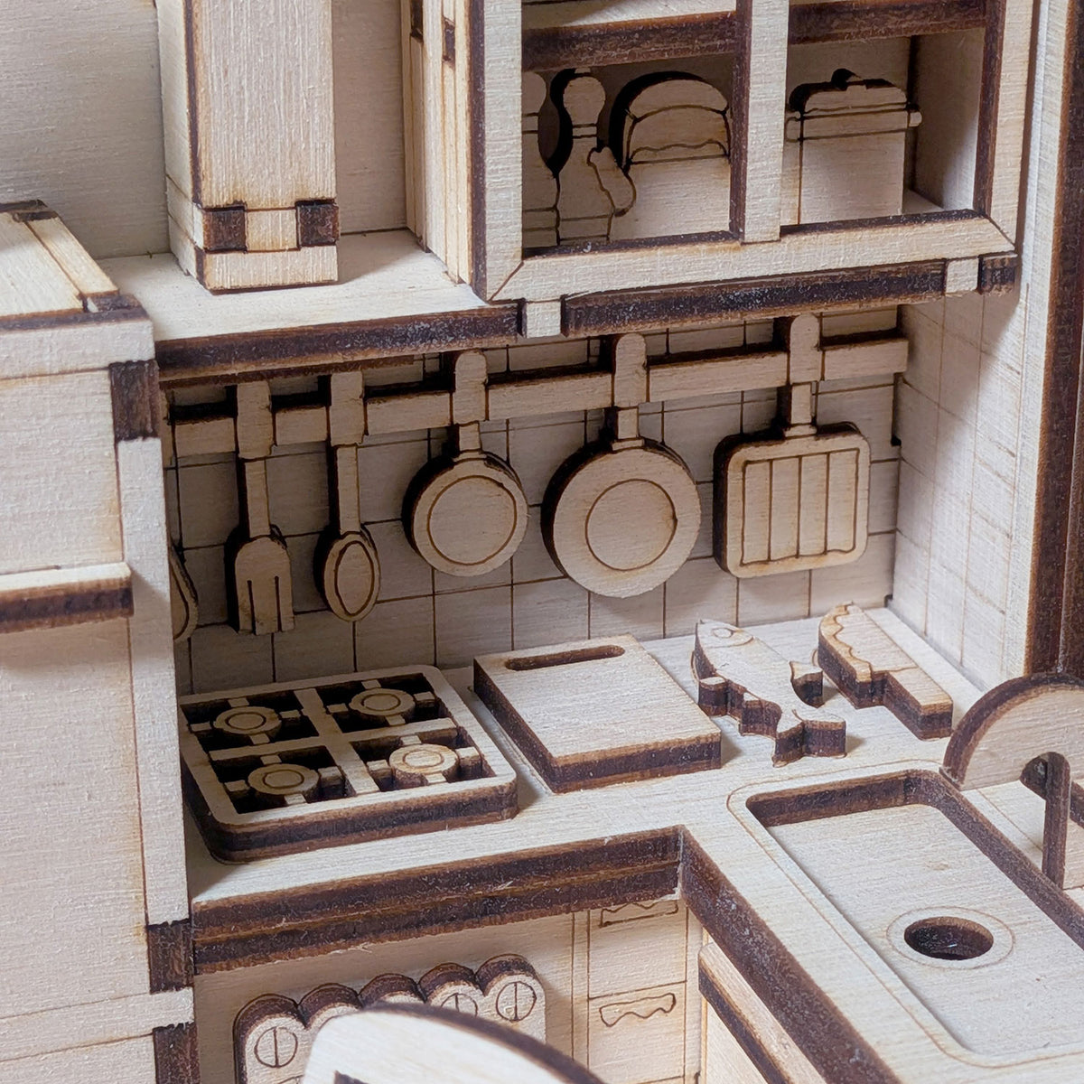 Book Nook Kitchen - Dollhouse-Style Miniature Diorama for Bookshelf Display - Glowforge