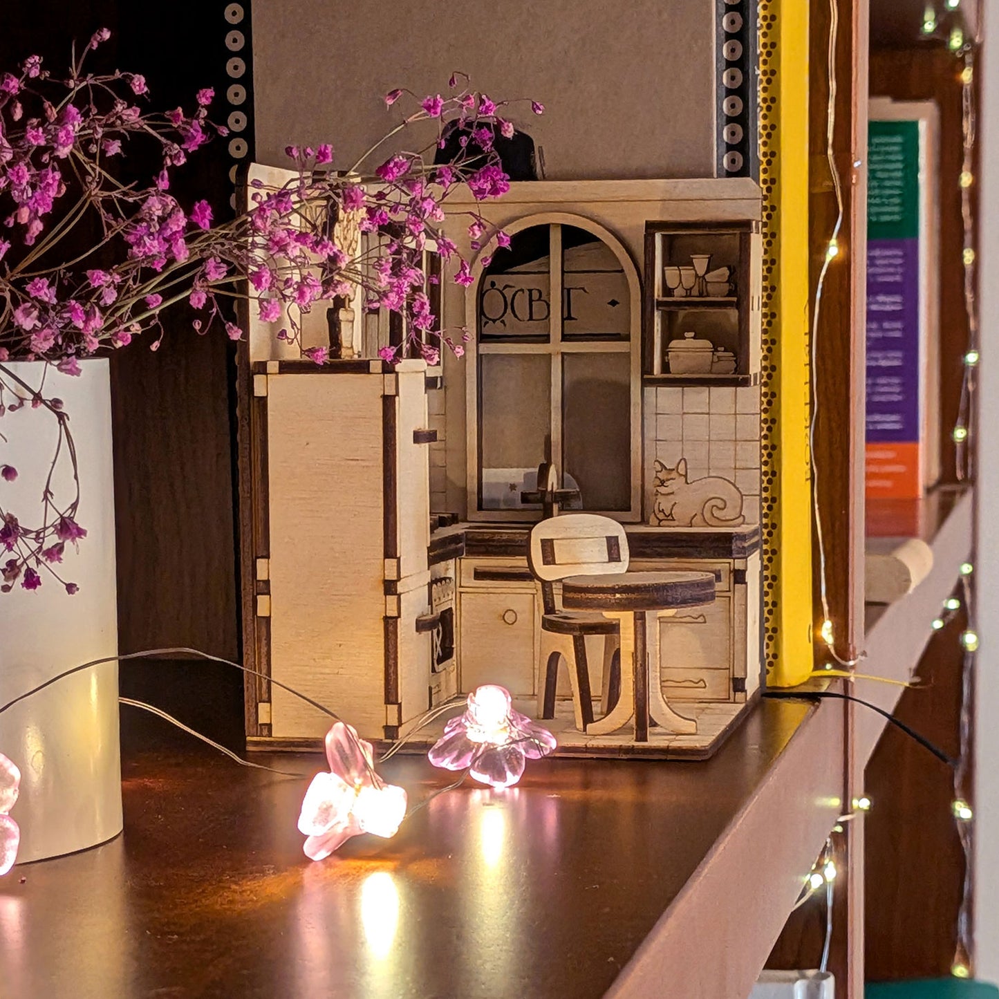 Book Nook Kitchen - Dollhouse-Style Miniature Diorama for Bookshelf Display - Glowforge