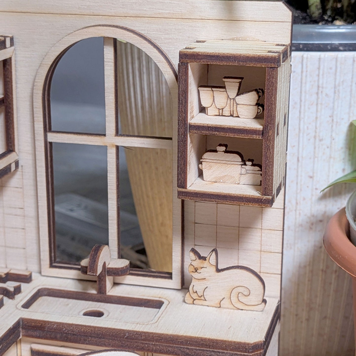 Book Nook Kitchen - Dollhouse-Style Miniature Diorama for Bookshelf Display - Glowforge