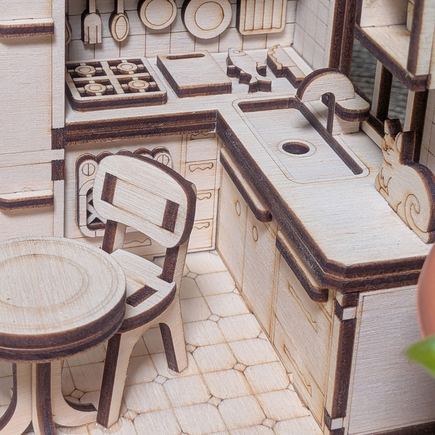 Book Nook Kitchen - Dollhouse-Style Miniature Diorama for Bookshelf Display - Glowforge