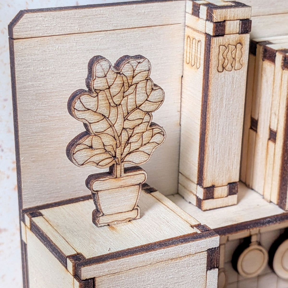 Book Nook Kitchen - Dollhouse-Style Miniature Diorama for Bookshelf Display - Glowforge