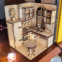 Book Nook Kitchen - Dollhouse-Style Miniature Diorama for Bookshelf Display - Glowforge