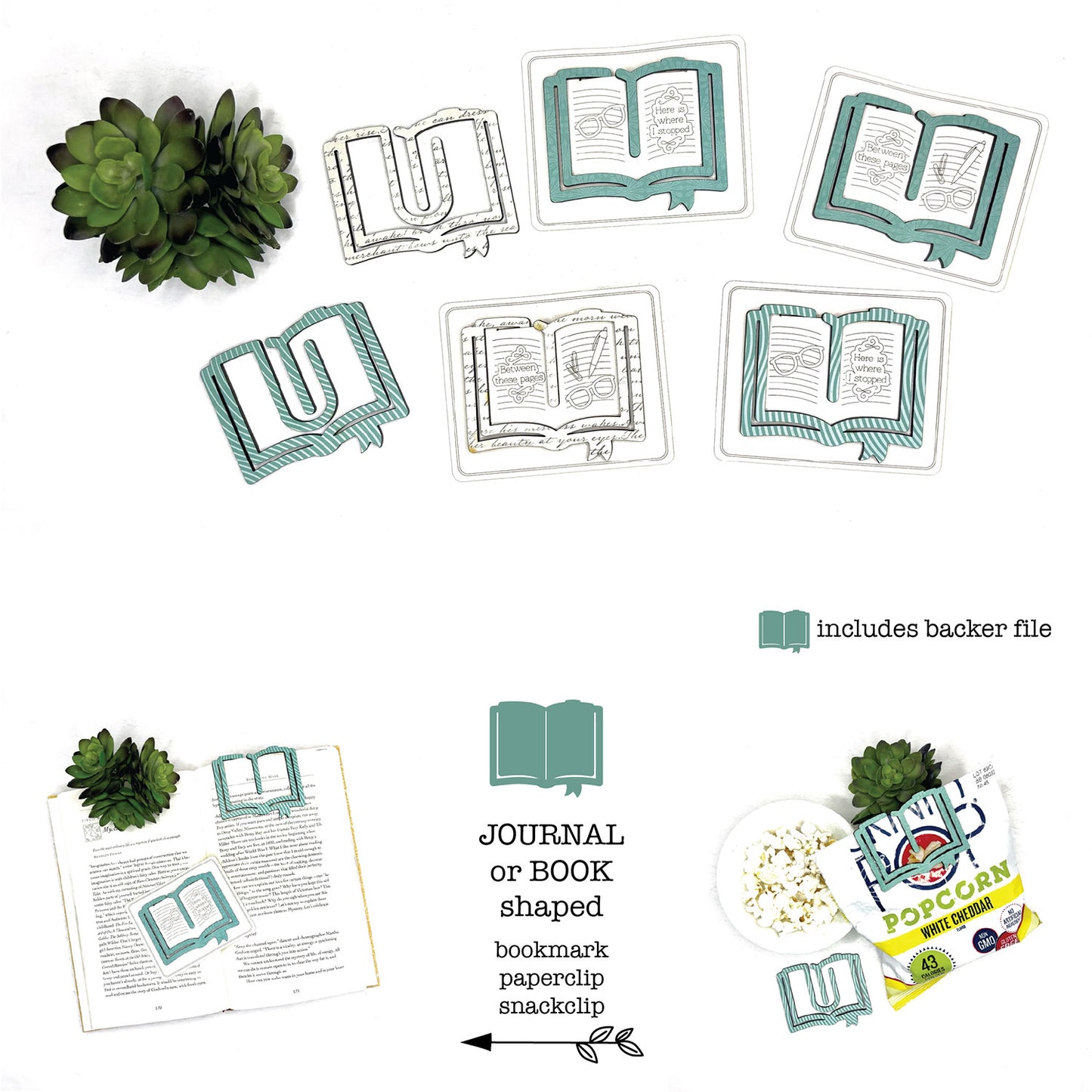 Book or Journal Bookmark with Card Backer - Paperclip - Snack Bag Closure - Glowforge
