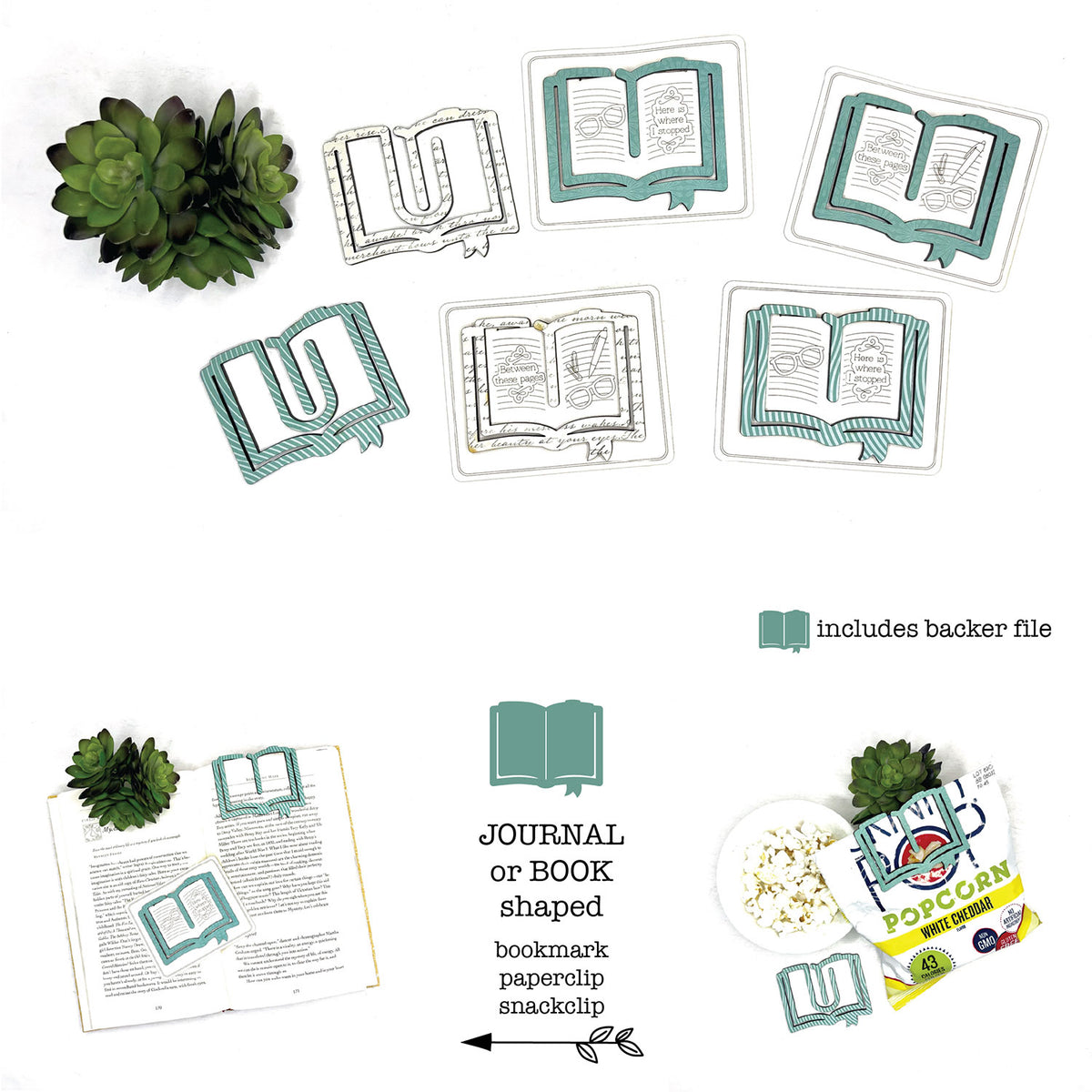 Book or Journal Bookmark with Card Backer - Paperclip - Snack Bag Closure - Glowforge