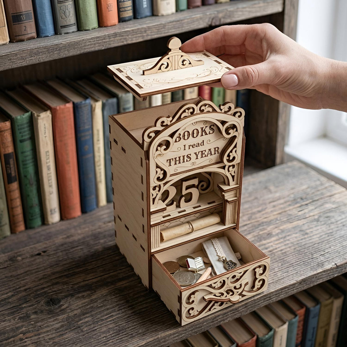 Books I Read This Year - Reading Tracker Book Nook with Shelf - Glowforge