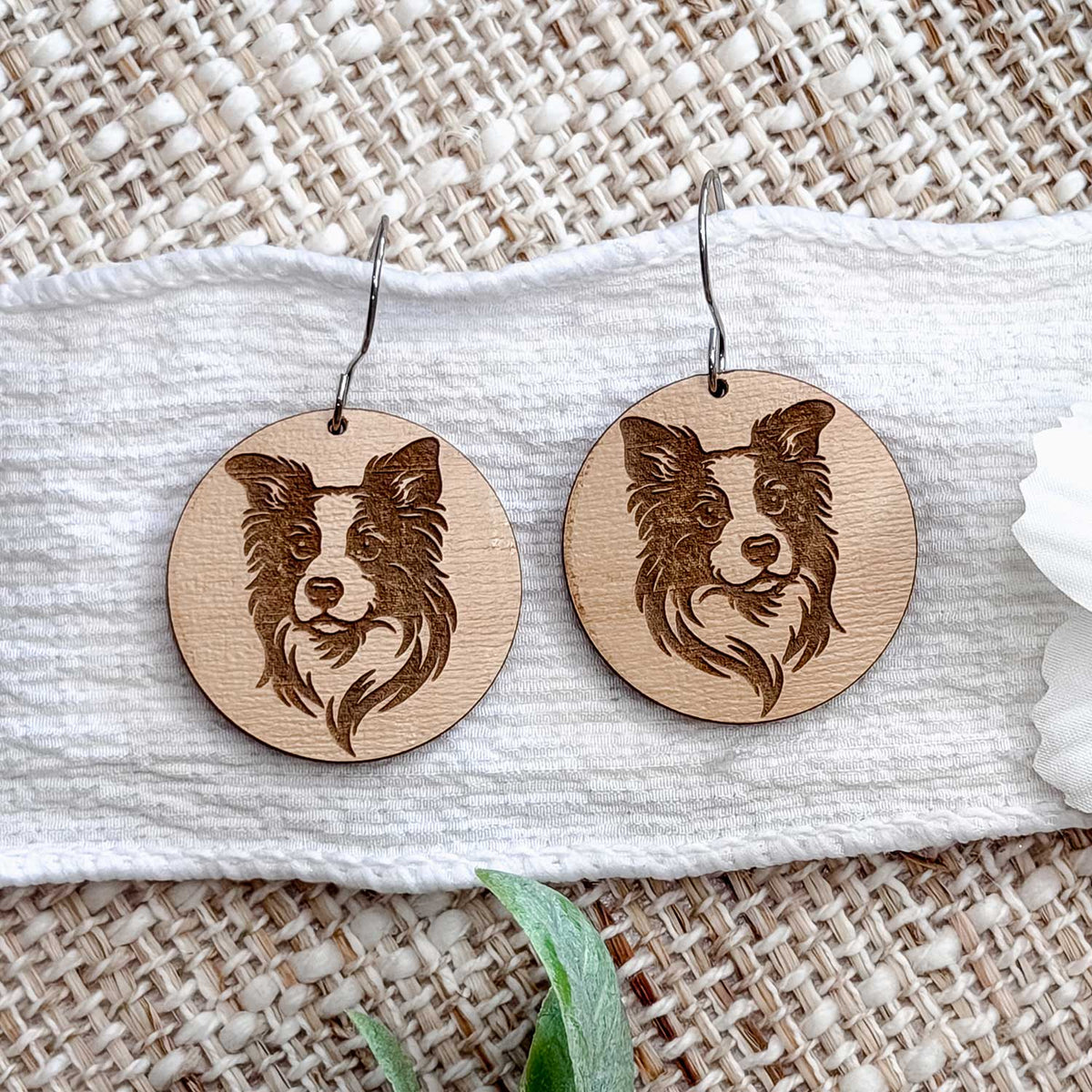 Border Collie Engraved Disc Earrings - Glowforge