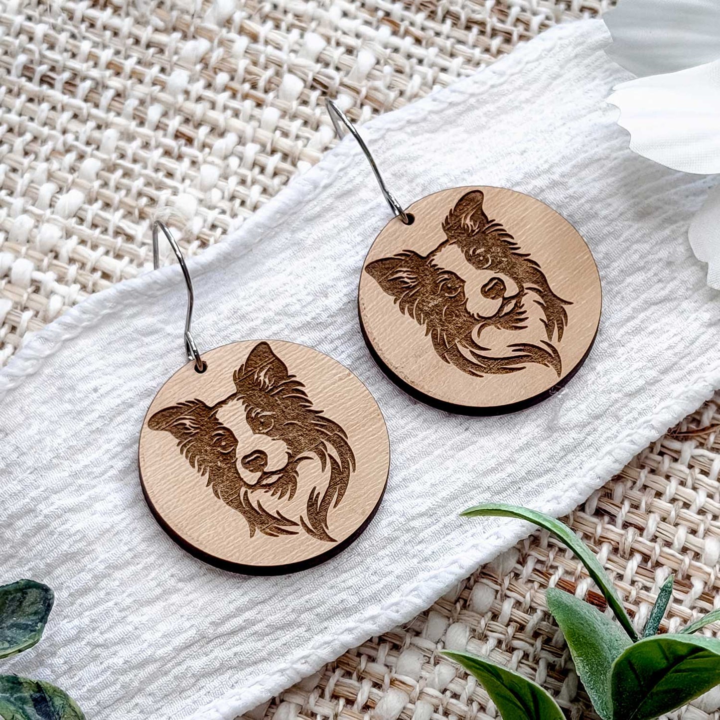 Border Collie Engraved Disc Earrings - Glowforge