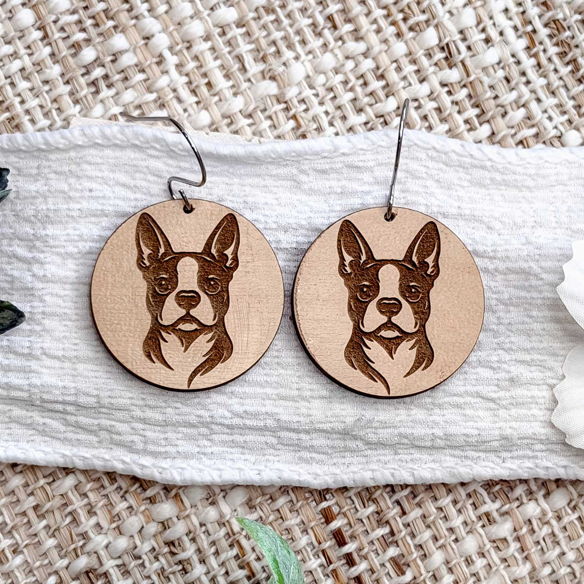 Boston Terrier Engraved Disc Earrings - Glowforge