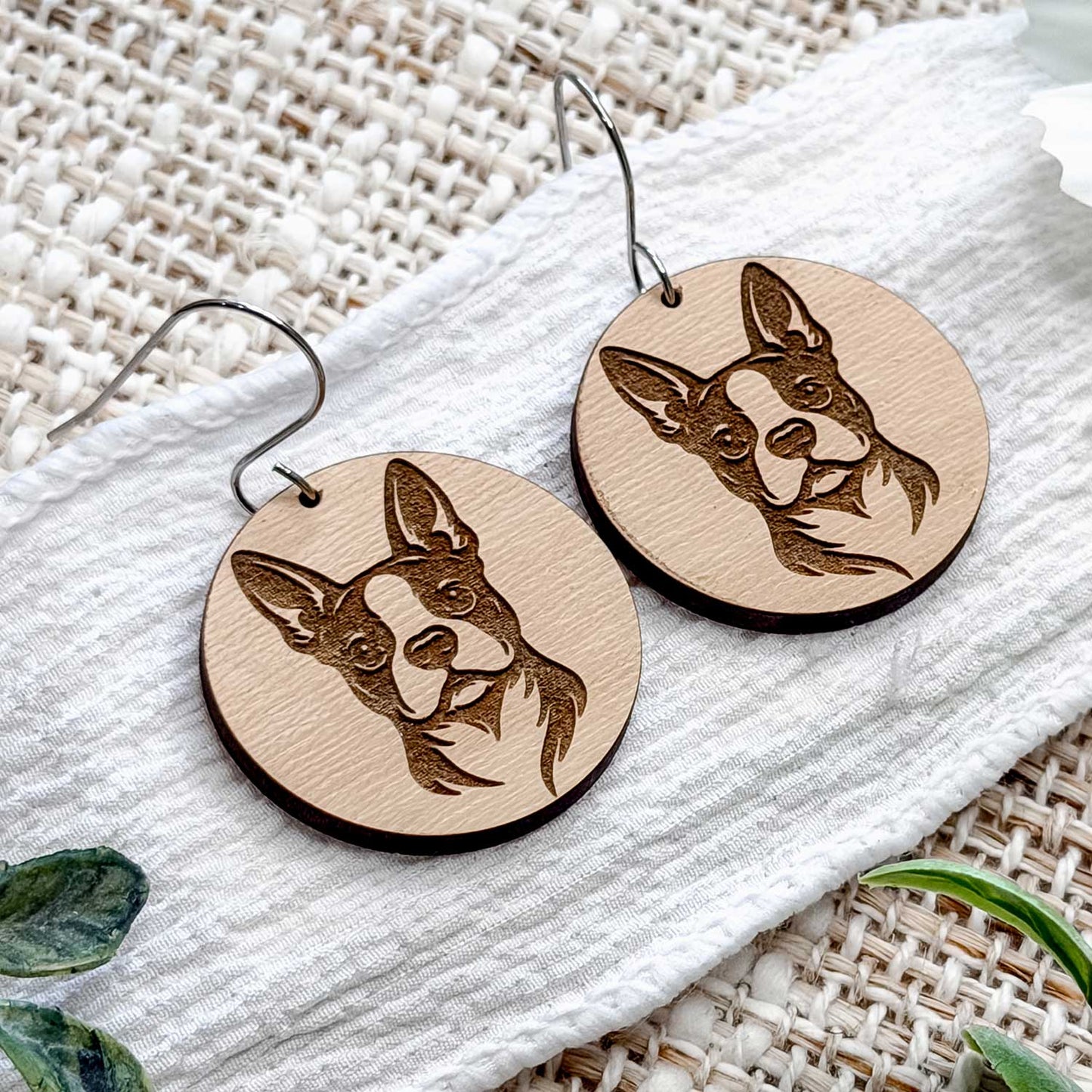 Boston Terrier Engraved Disc Earrings - Glowforge
