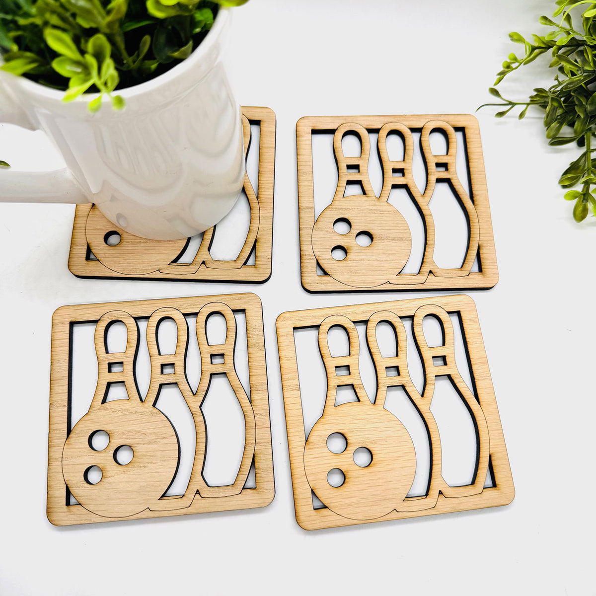 Bowling Ball and Pins Coaster (Set of 4) - Glowforge