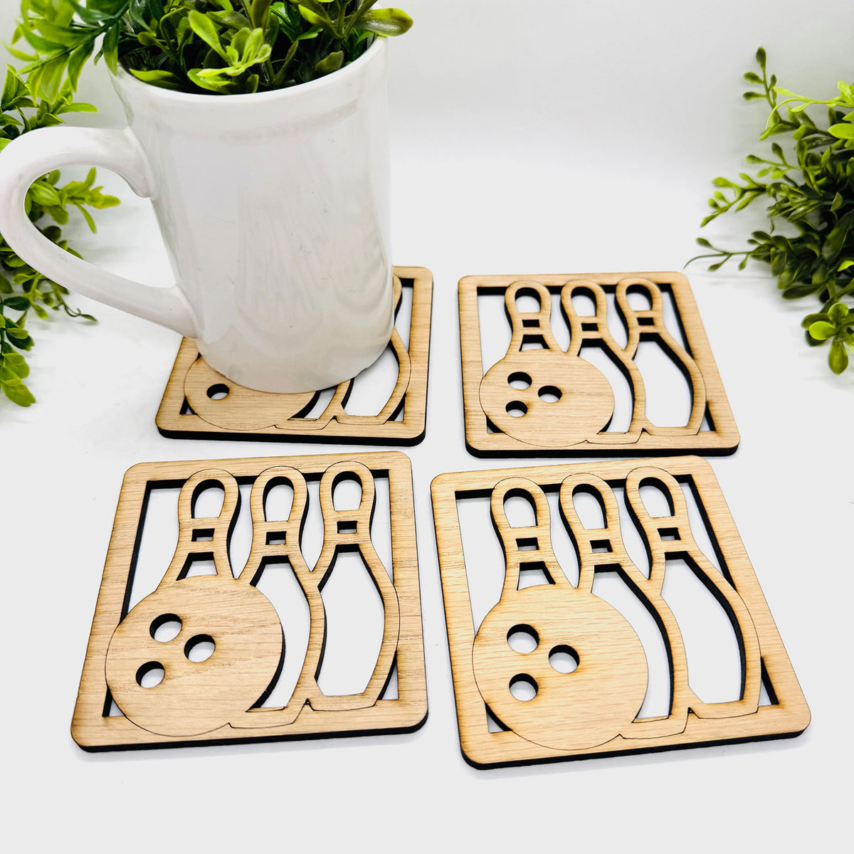Bowling Ball and Pins Coaster (Set of 4) - Glowforge