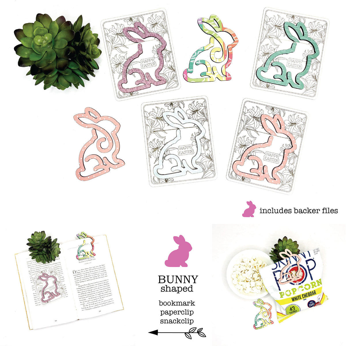 Bunny Shaped Bookmark with Card Backer - Paperclip - Snack Bag Closure - Glowforge