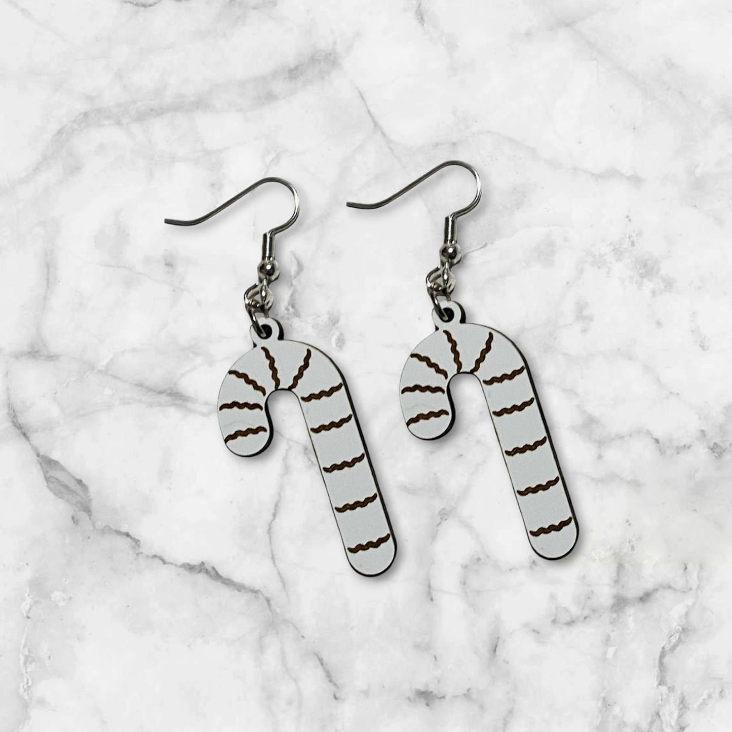 Candy Cane Swirl Striped Holiday Earrings - Glowforge
