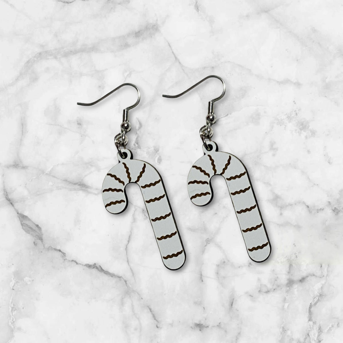 Candy Cane Swirl Striped Holiday Earrings - Glowforge