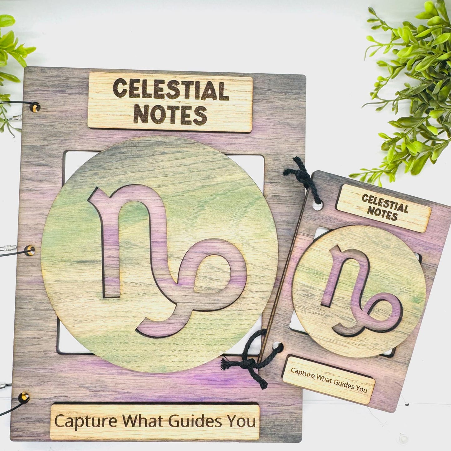 Capricorn Celestial Notes Notebook Cover - Editable Text (Set of 2)  - Glowforge
