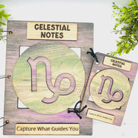 Capricorn Celestial Notes Notebook Cover - Editable Text (Set of 2)  - Glowforge