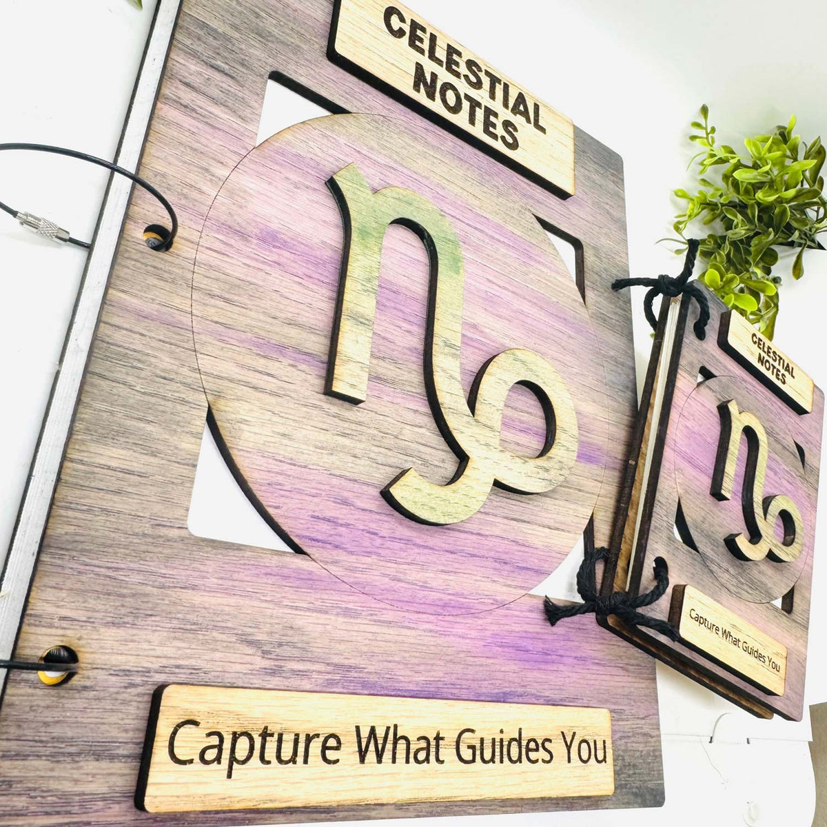 Capricorn Celestial Notes Notebook Cover - Editable Text (Set of 2)- Glowforge