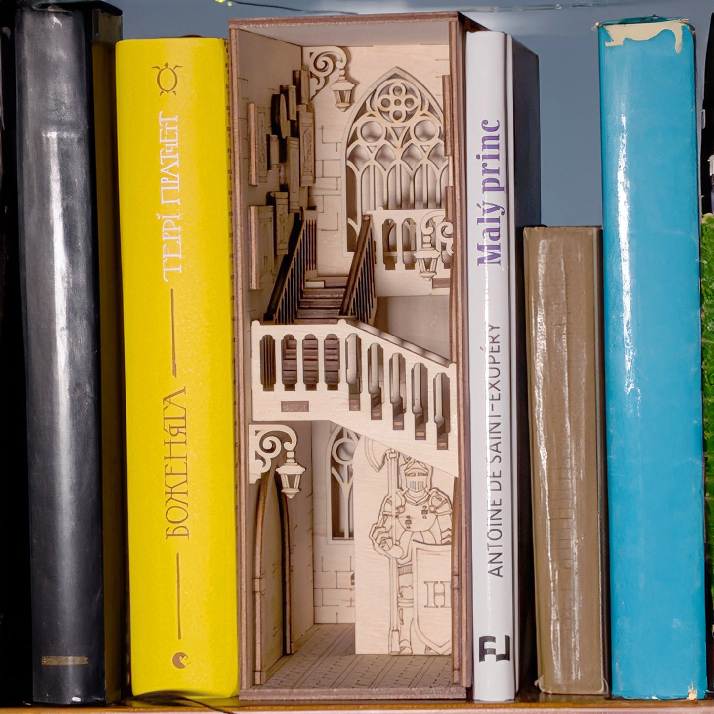 Castle Book Nook - 3D Fantasy Diorama with Knight, Stairs & Stained Glass - Glowforge