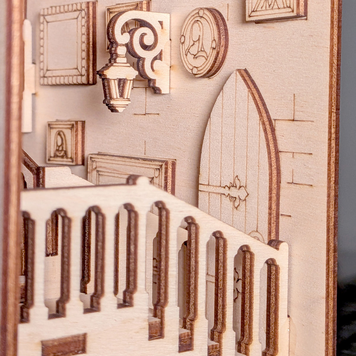 Castle Book Nook - 3D Fantasy Diorama with Knight, Stairs & Stained Glass - Glowforge