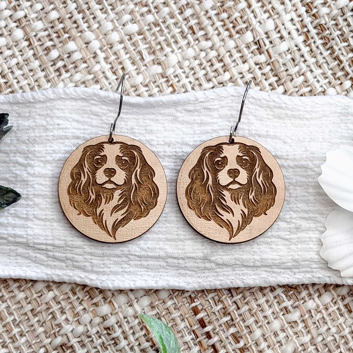 Cavalier King Charles Spaniel Engraved Disc Earrings - Glowforge