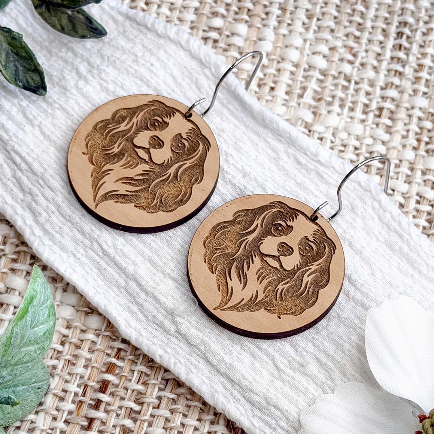 Cavalier King Charles Spaniel Engraved Disc Earrings - Glowforge