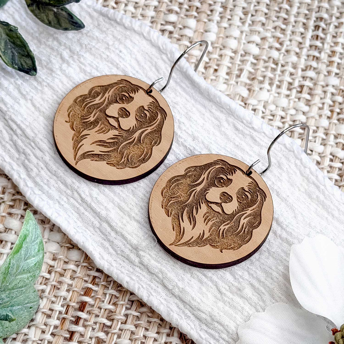 Cavalier King Charles Spaniel Engraved Disc Earrings - Glowforge