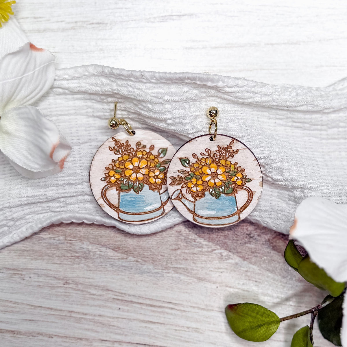 Charming Floral Watering Can Earrings - Glowforge