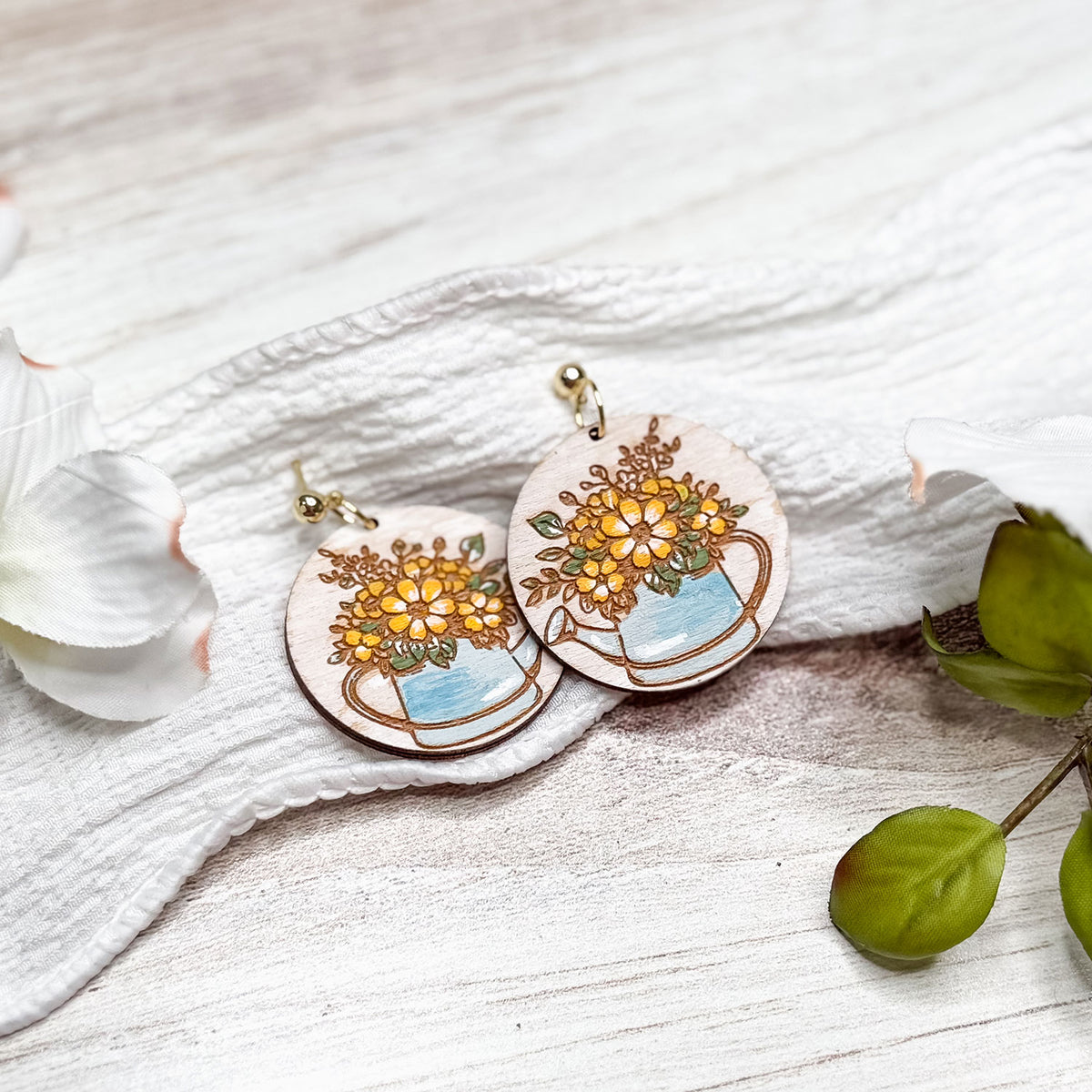 Charming Floral Watering Can Earrings - Glowforge