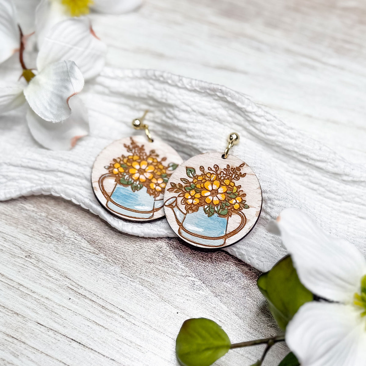 Charming Floral Watering Can Earrings - Glowforge