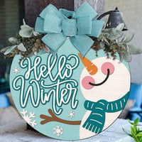 Cheerful Hello Winter Snowman Door Sign - Glowforge