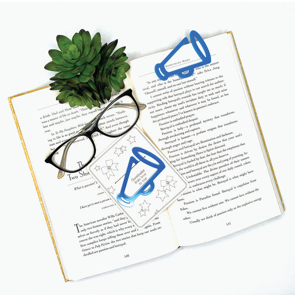 Cheerleader Megaphone Shaped Bookmark with Card Backer - Paperclip - S ...