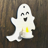 Cheery Ghost LED Tea Light Candle Holder - Halloween Wall Decor - Glowforge