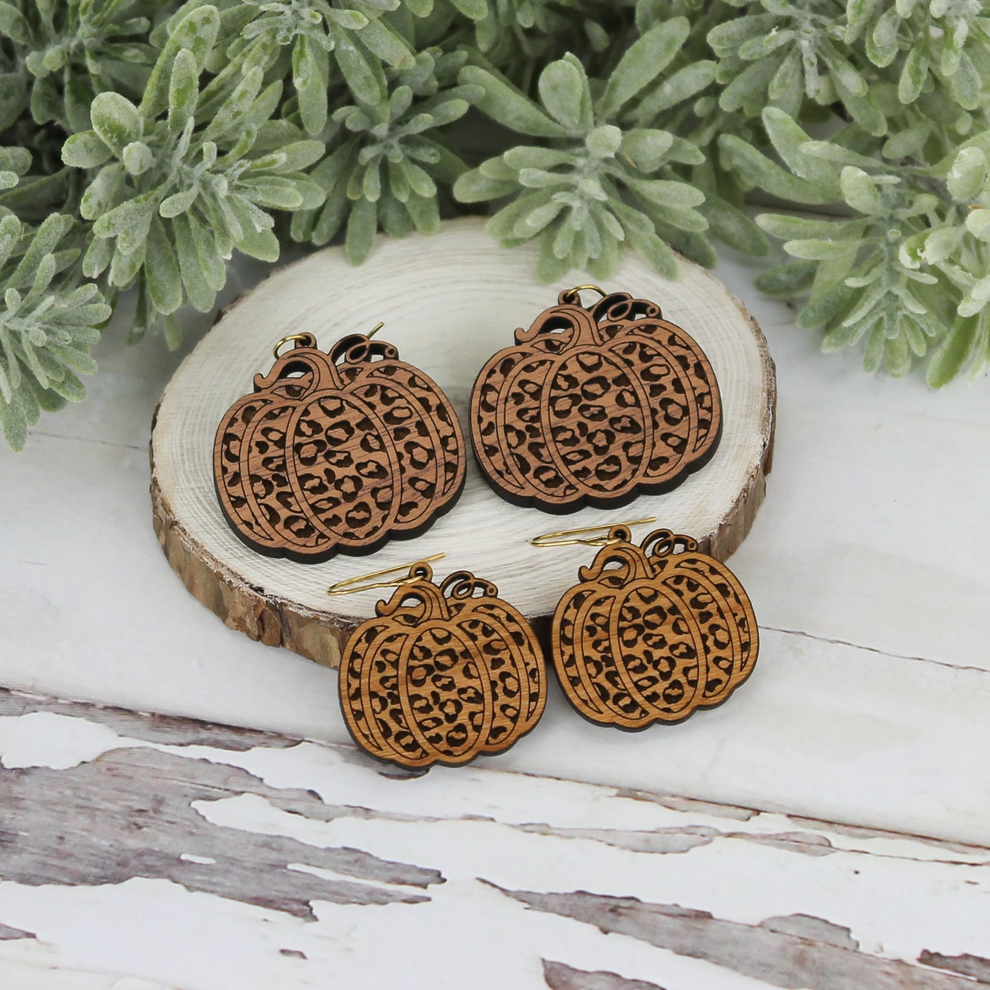 Cheetah or Leopard Print Pumpkin Earrings (Set of 2 Sizes) - Glowforge